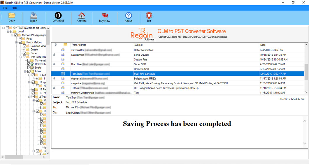 Successfully Save OLM files to Outlook PST format