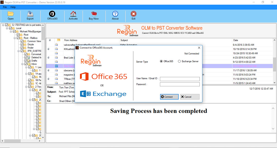 Export OLM files to Office 365 account in just few clicks